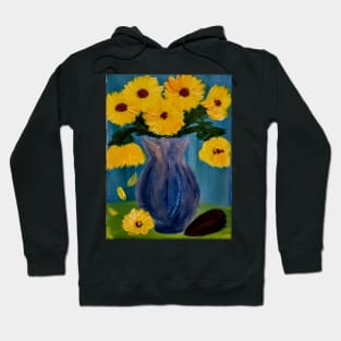 sunflowers in a glass blue vase in vintage style Hoodie